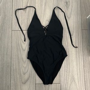 Sexy open back black one piece- size s- like new!!!